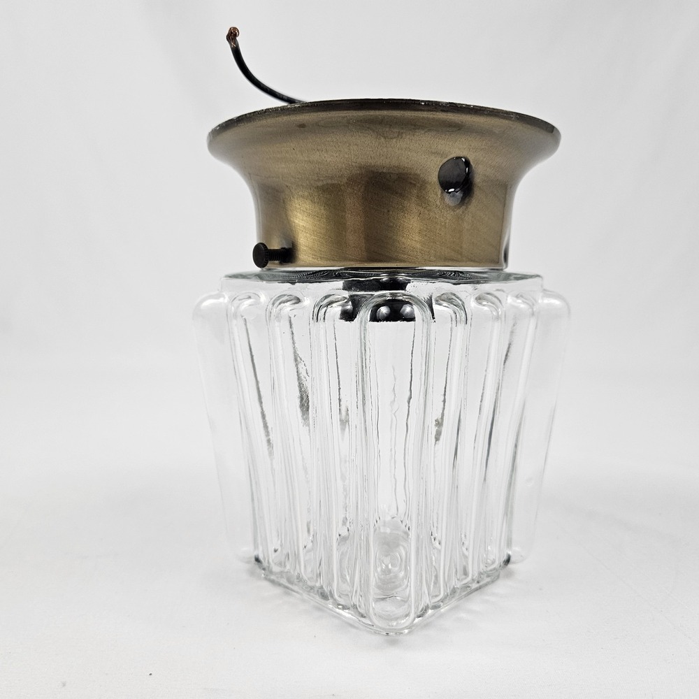 Vintage Art Deco Ceiling Light Fixture Fluted Crystal Jelly Jar Flush Mount